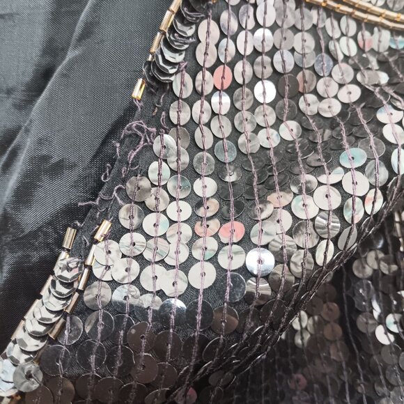 Large Vintage Sequin Floral Embellished Top Silk Sequined Black & Gold 90s - Picture 7 of 8